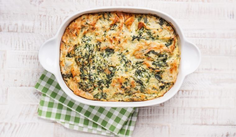 Romige ovenschotel met zalm en spinazie